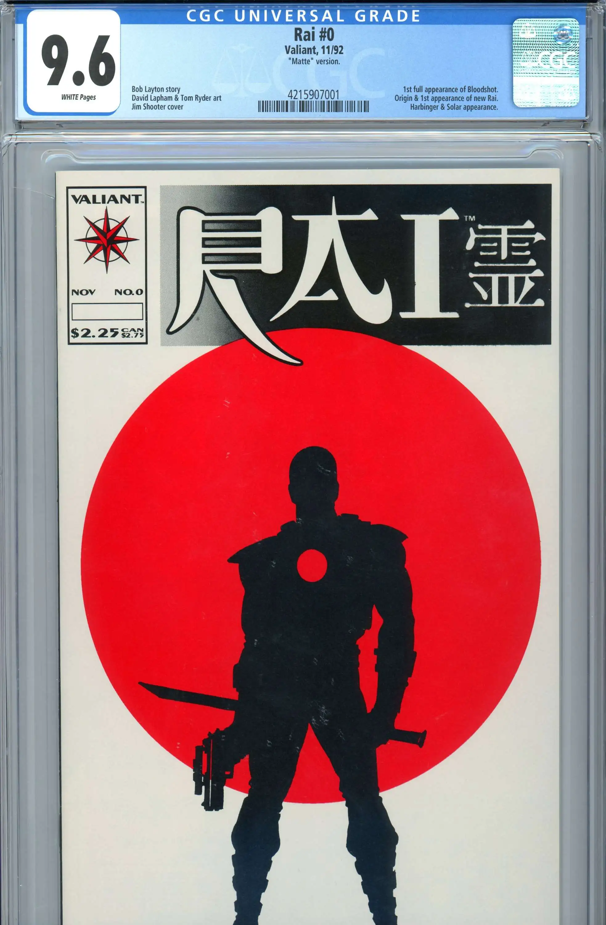 Valiant Comics Rai #0 1992 Comic Book [Matte Version] [CGC 9.6]