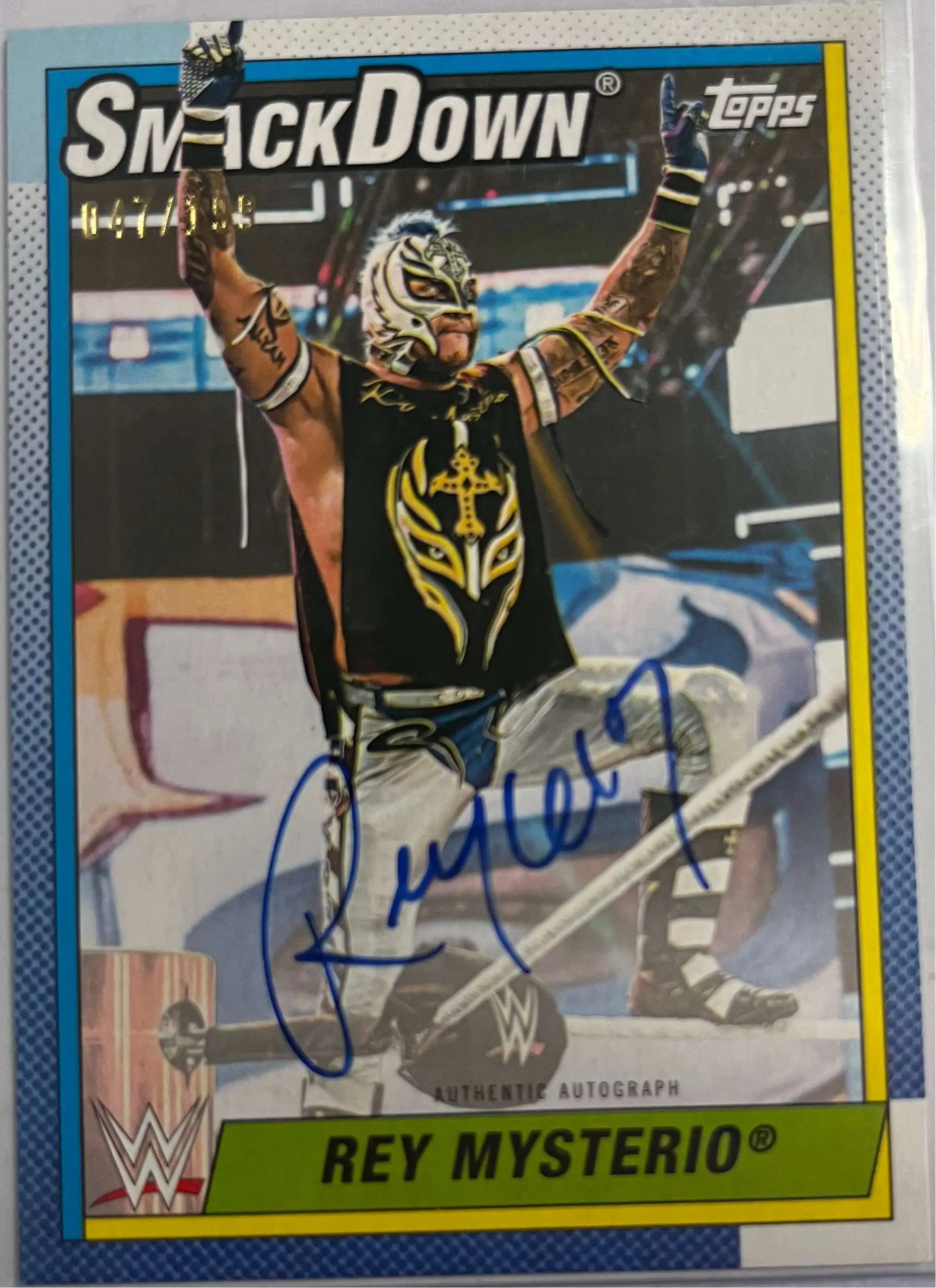 WWE 2021 Topps Heritage Rey Mysterio 47/199 Autographed Single Card A-REY [Autograph]