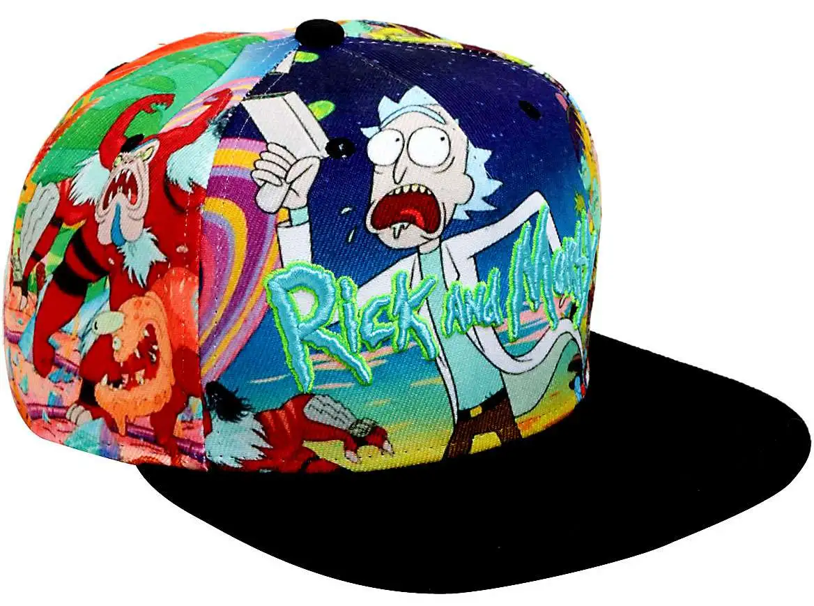 ADULT SWIM RICK AND MORTY CHARACTERS SUBLIMATED ALL OVER PRINT SNAPBACK HAT CAP 
