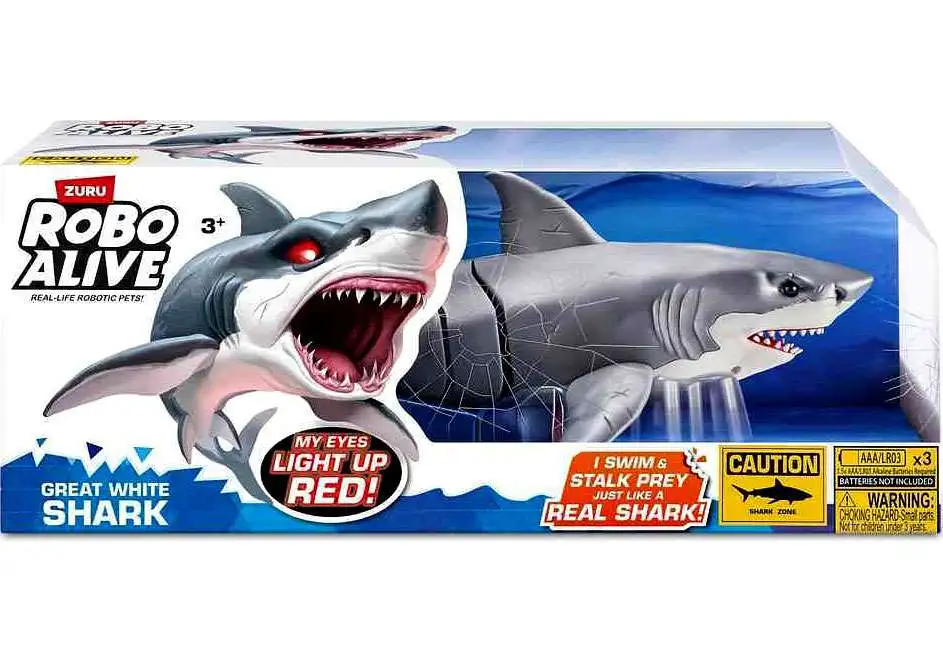 Robo Alive Great White Shark Robotic Swimming Shark Figure [Light Up Eyes!]