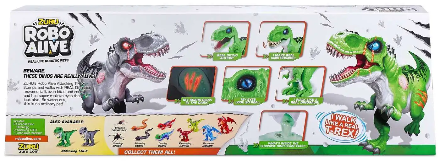 Robo Alive Dino Wars Attacking T-Rex Robotic Pet Figure 2-Pack Surprise  Glow in the Dark Dino Slime inside Zuru Toys - ToyWiz