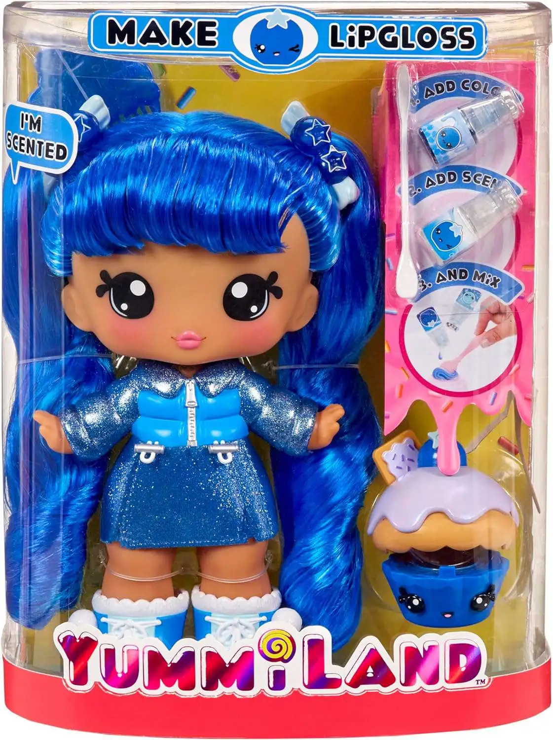 Yummiland Make Lipgloss Rory Blueberry with Num Nom Goodie LARGE Doll with Pet [Scented!]