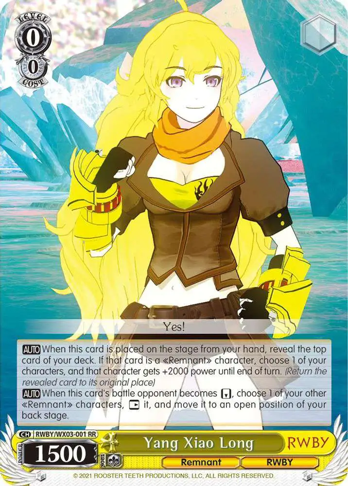 Weiss Schwarz Trading Card Game RWBY Double Rare Yang Xiao Long RWBY/WX03-001