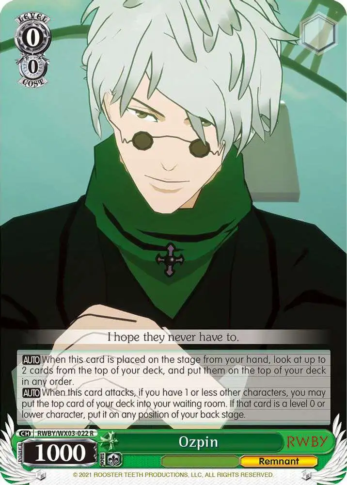 Weiss Schwarz Trading Card Game RWBY Rare Ozpin RWBY/WX03-022