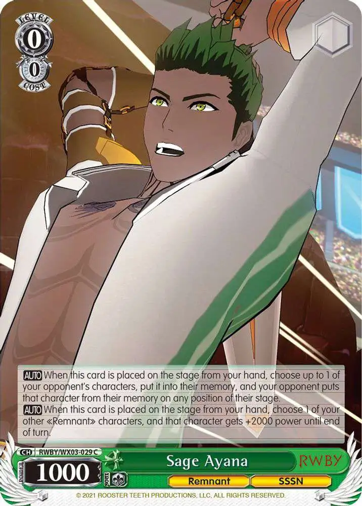 Weiss Schwarz Trading Card Game RWBY Common Sage Ayana RWBY/WX03-029
