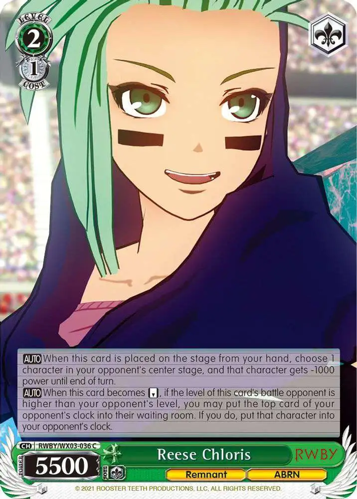 Weiss Schwarz Trading Card Game RWBY Common Reese Chloris RWBY/WX03-036