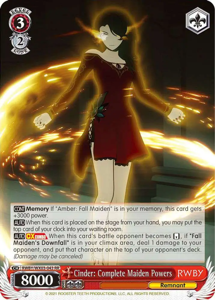 Weiss Schwarz Trading Card Game RWBY Double Rare Cinder: Complete Maiden Powers RWBY/WX03-043