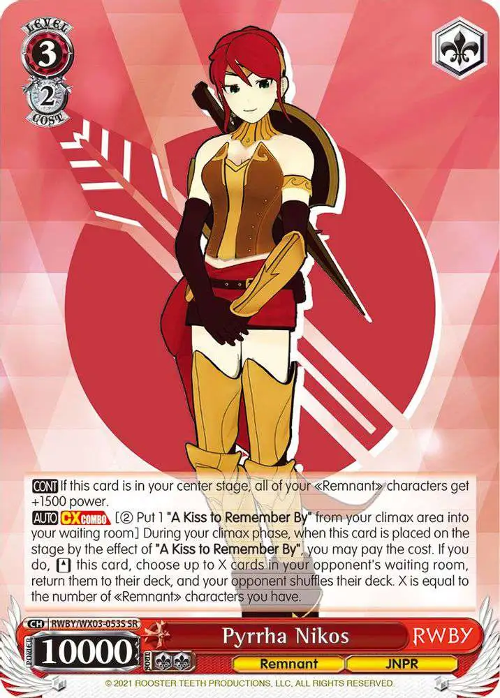 Weiss Schwarz Trading Card Game RWBY Super Rare Pyrrha Nikos RWBY/WX03-053S