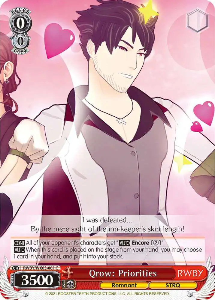 Weiss Schwarz Trading Card Game RWBY Common Qrow: Priorities RWBY/WX03-061