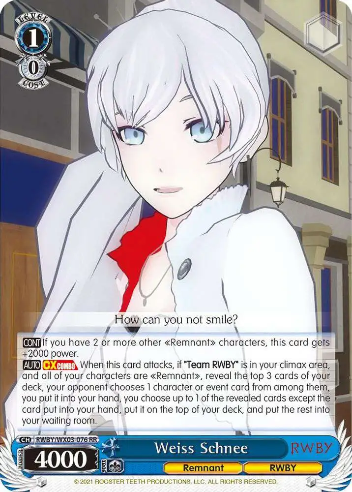 Weiss Schwarz Trading Card Game RWBY Double Rare Weiss Schnee RWBY/WX03-076