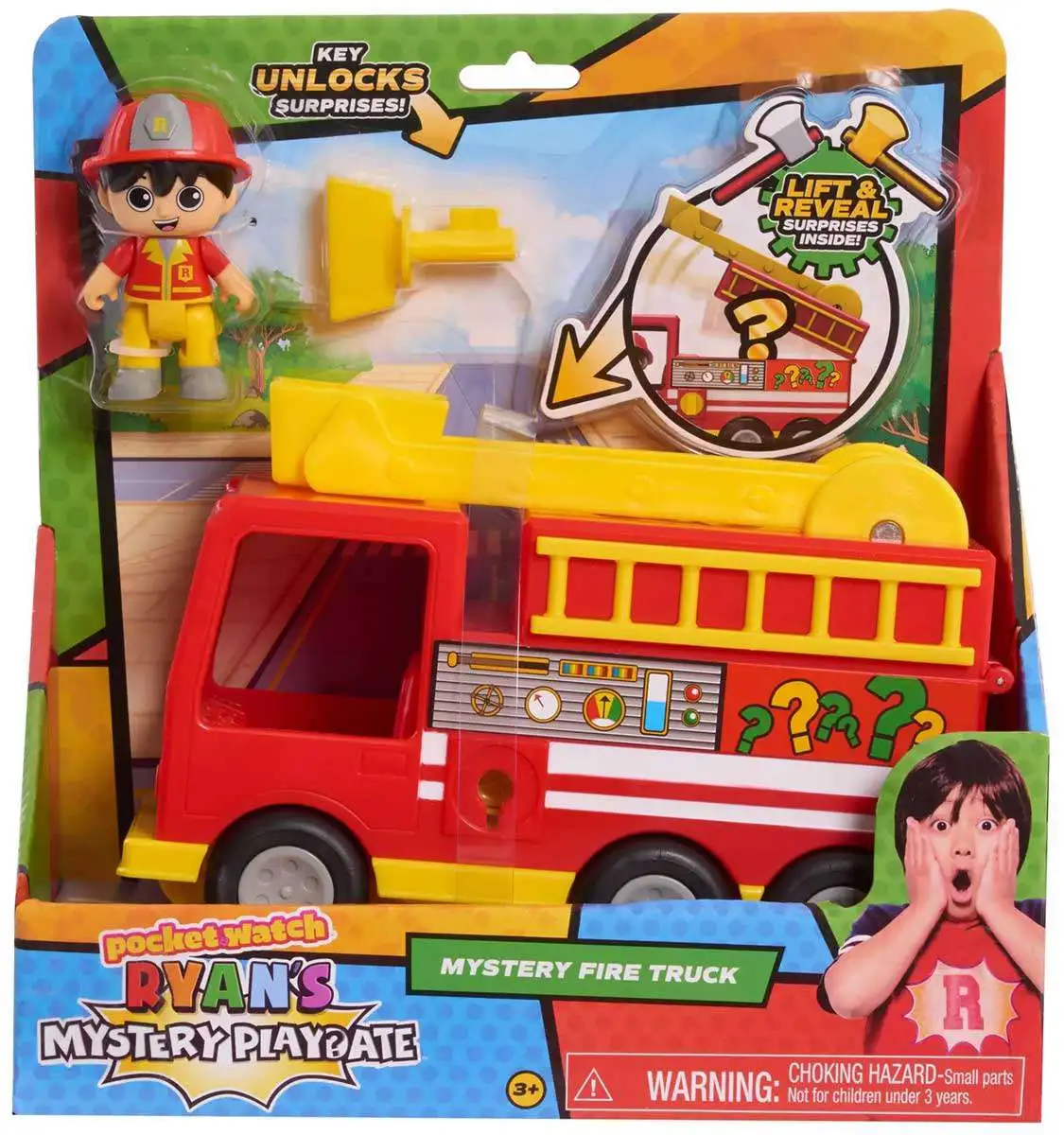 Pocket Watch Ryan's World Mystery Playdate Mystery Fire Truck Exclusive Vehicle & Figure