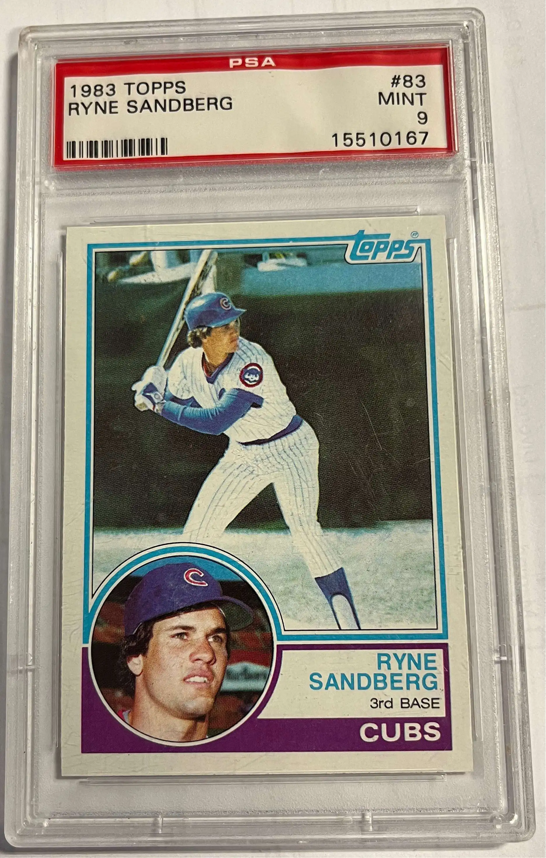 1983 TOPPS #83 RYNE SANDBERG RC CUBS HOF PSA 10 DNA AUTO 10 B3662357-197 -  4 Sharp Corners