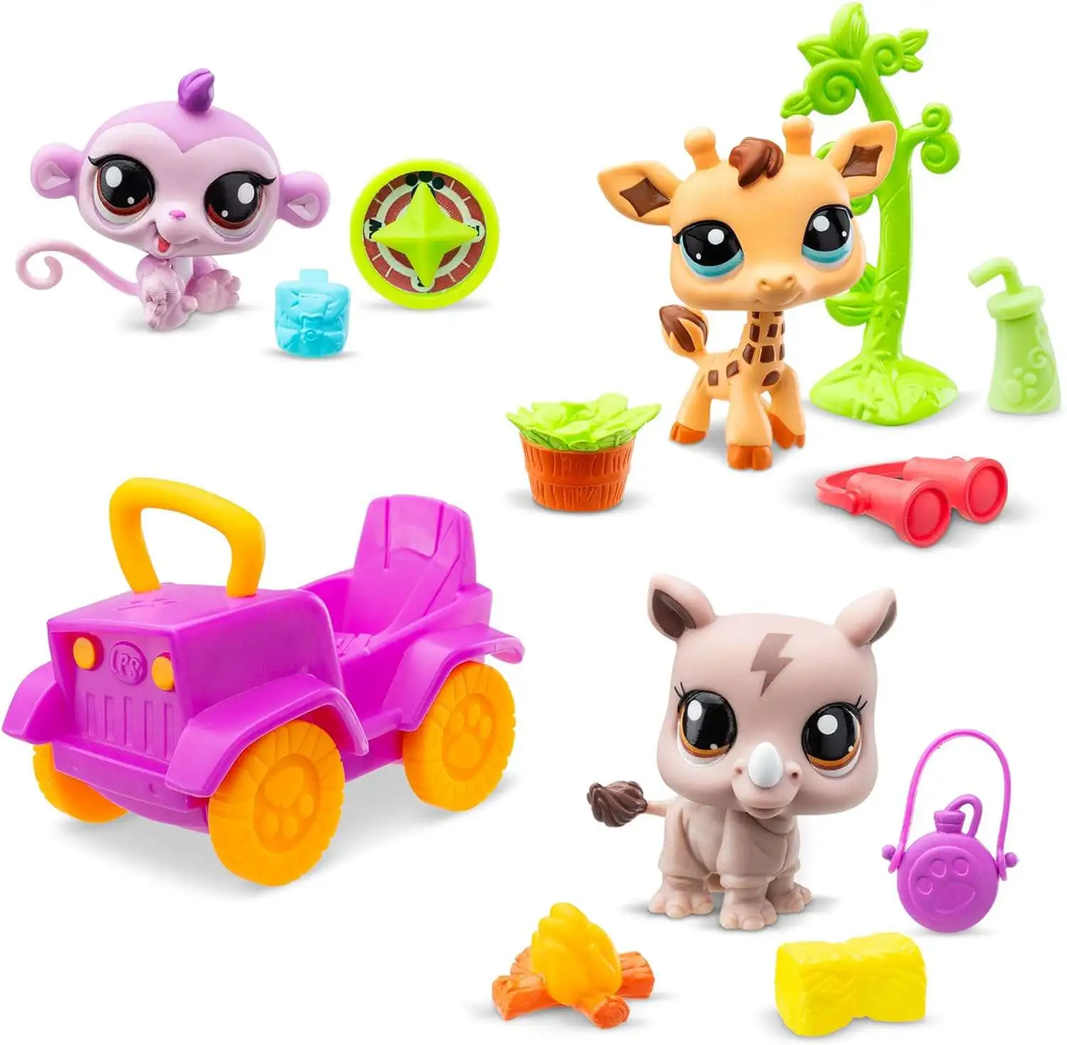 Littlest Pet Shop 2024 Generation 7 Safari Play Pack Mini Figure 3Pack 53, 54 55 Rhino, Giraffe