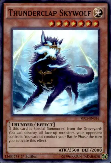 YuGiOh Secrets of Eternity Super Rare Thunderclap Skywolf SECE-EN036