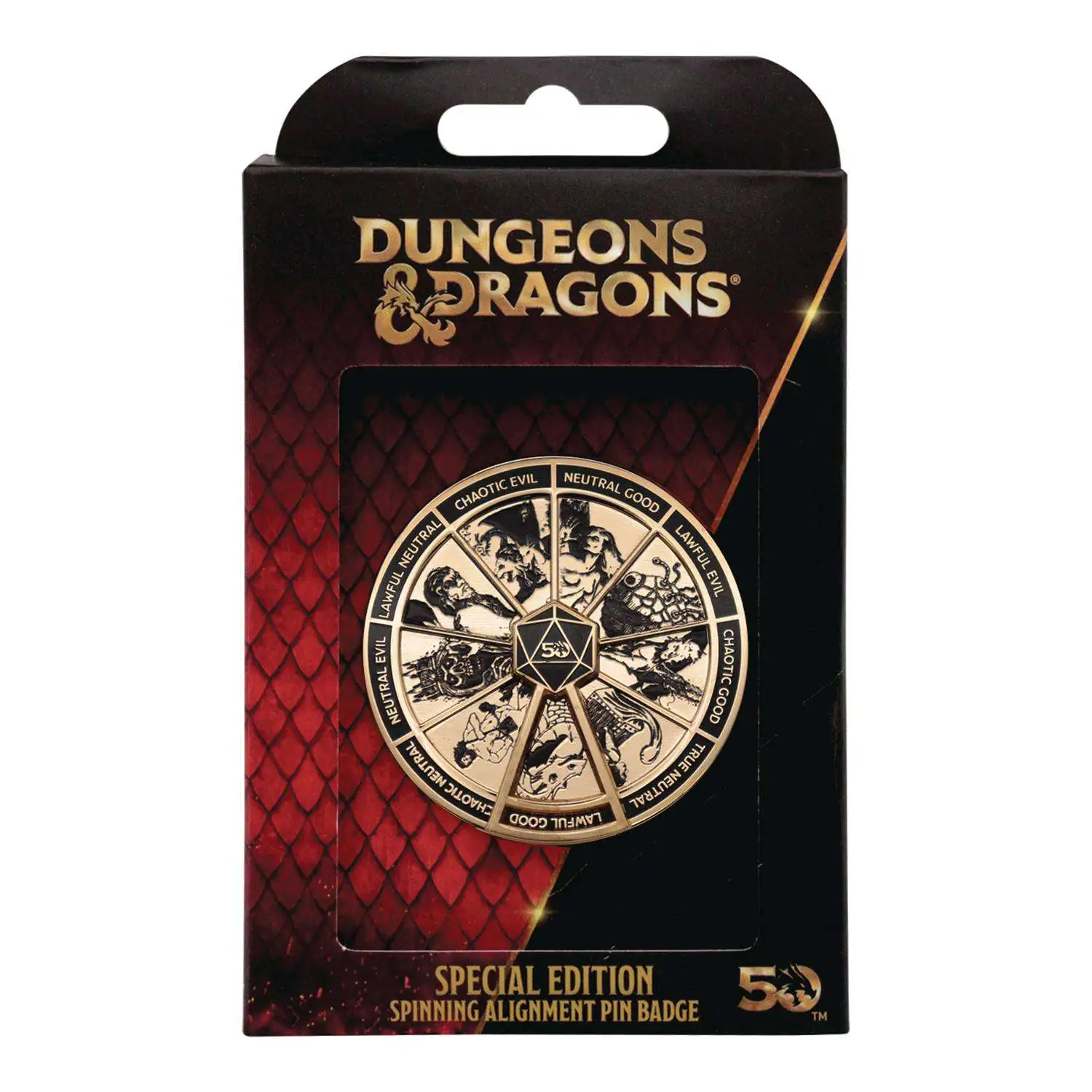 Dungeons and Dragons Alignment Metal Spinner Badge Pin 50th