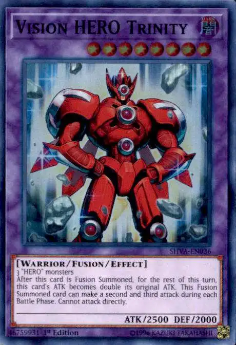 YuGiOh Shadows over Valhalla Super Rare Vision HERO Trinity SHVA-EN036
