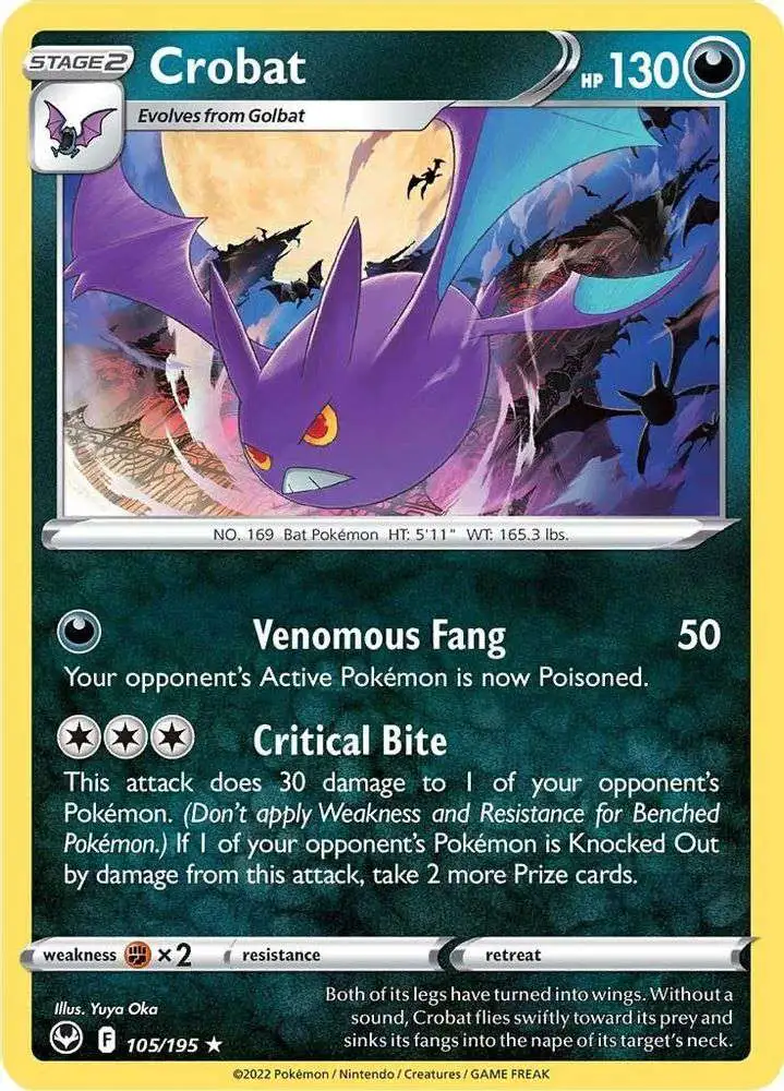 Pokemon Trading Card Game Sword & Shield Silver Tempest Holo Rare Crobat #105