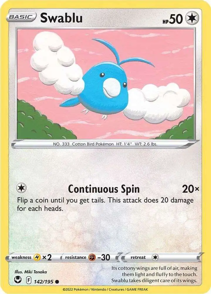 Pokemon Trading Card Game Sword & Shield Silver Tempest Common Swablu #142