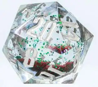 Sirius Dice Large D20 Snow Globe [Silver Ink, Red and Green Glitter, Silver Sno]