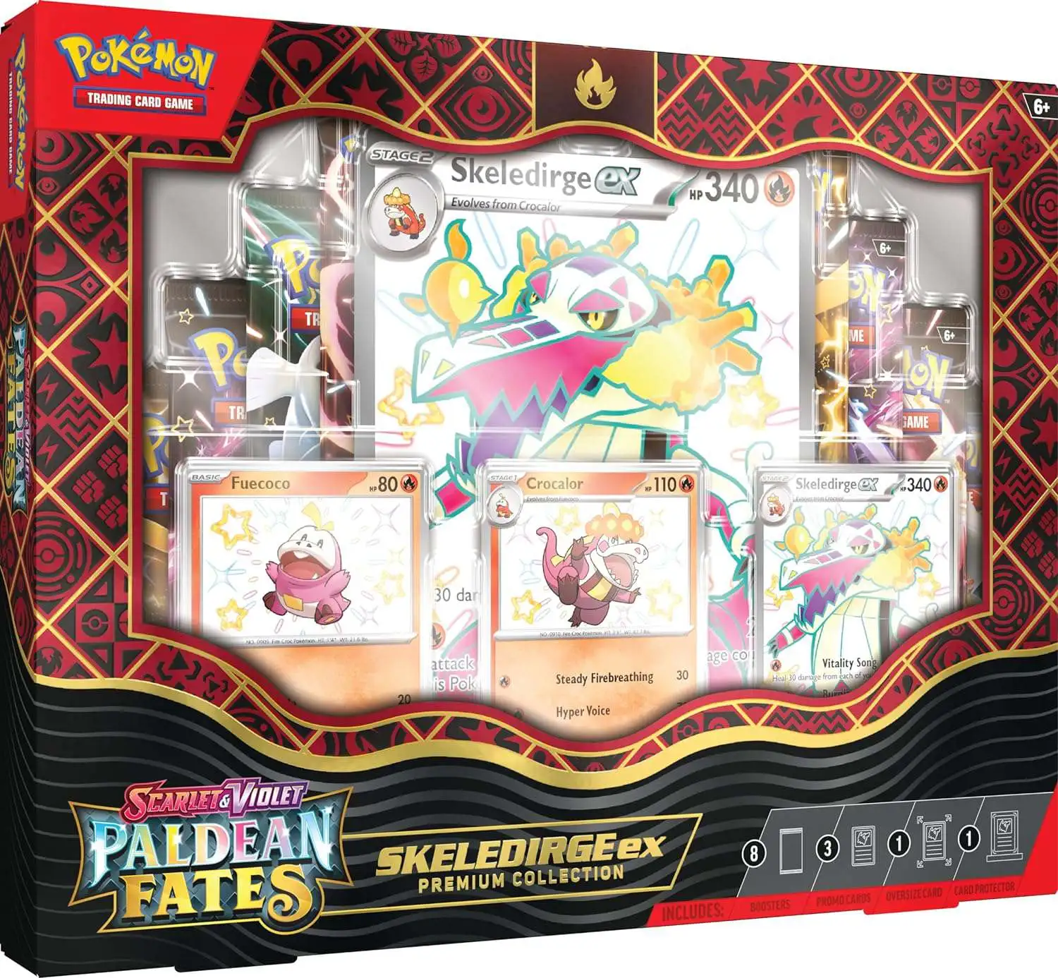 Pokemon Scarlet & Violet Paldean Fates Skeledirge ex Premium Collection [8 Booster Packs, 3 Etched Foil Promo Cards, Oversize Card & More]