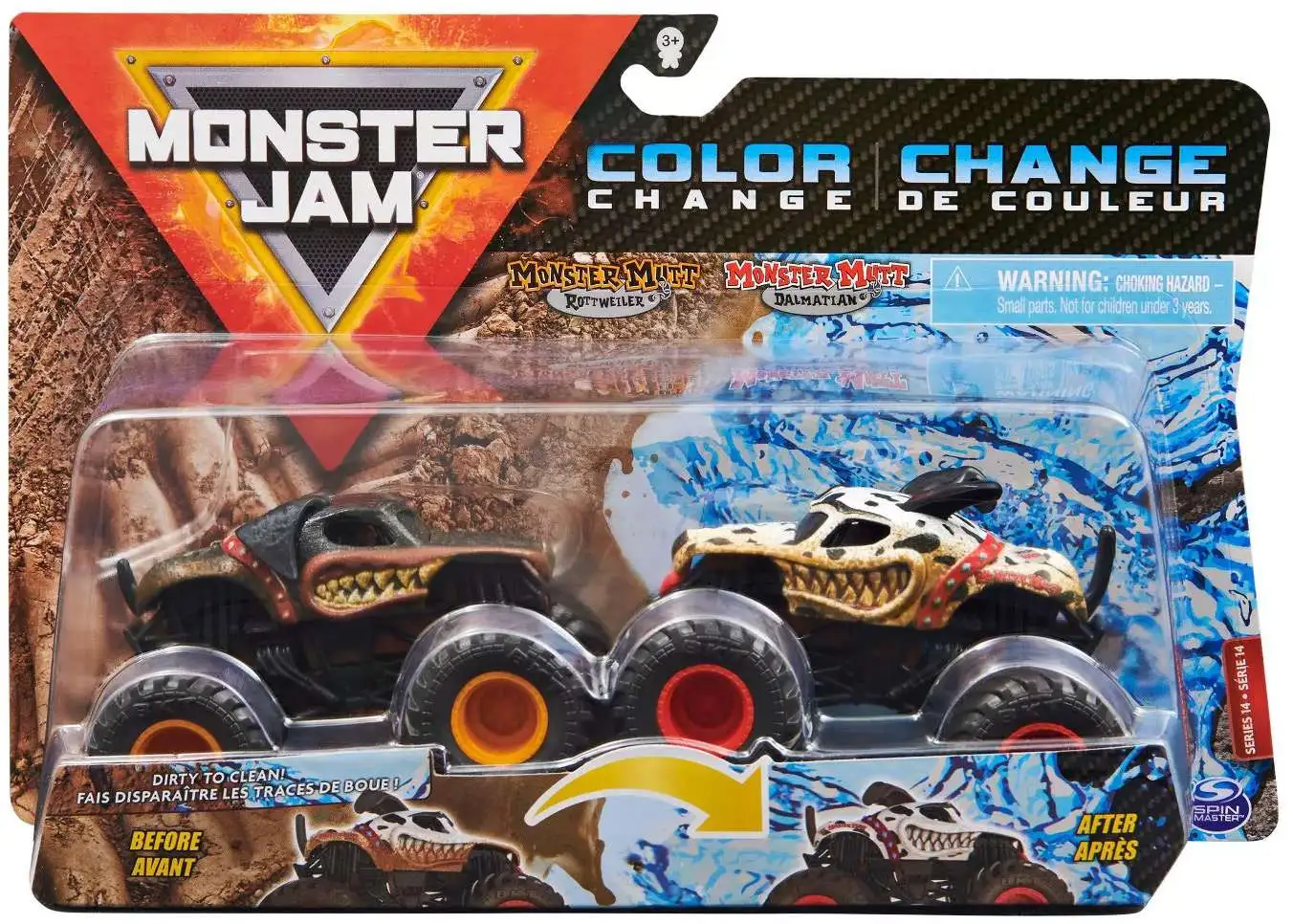 Monster Jam Color Change Monster Mutt Rottweiler & Monster Mutt Dalmatian Diecast Car 2-Pack