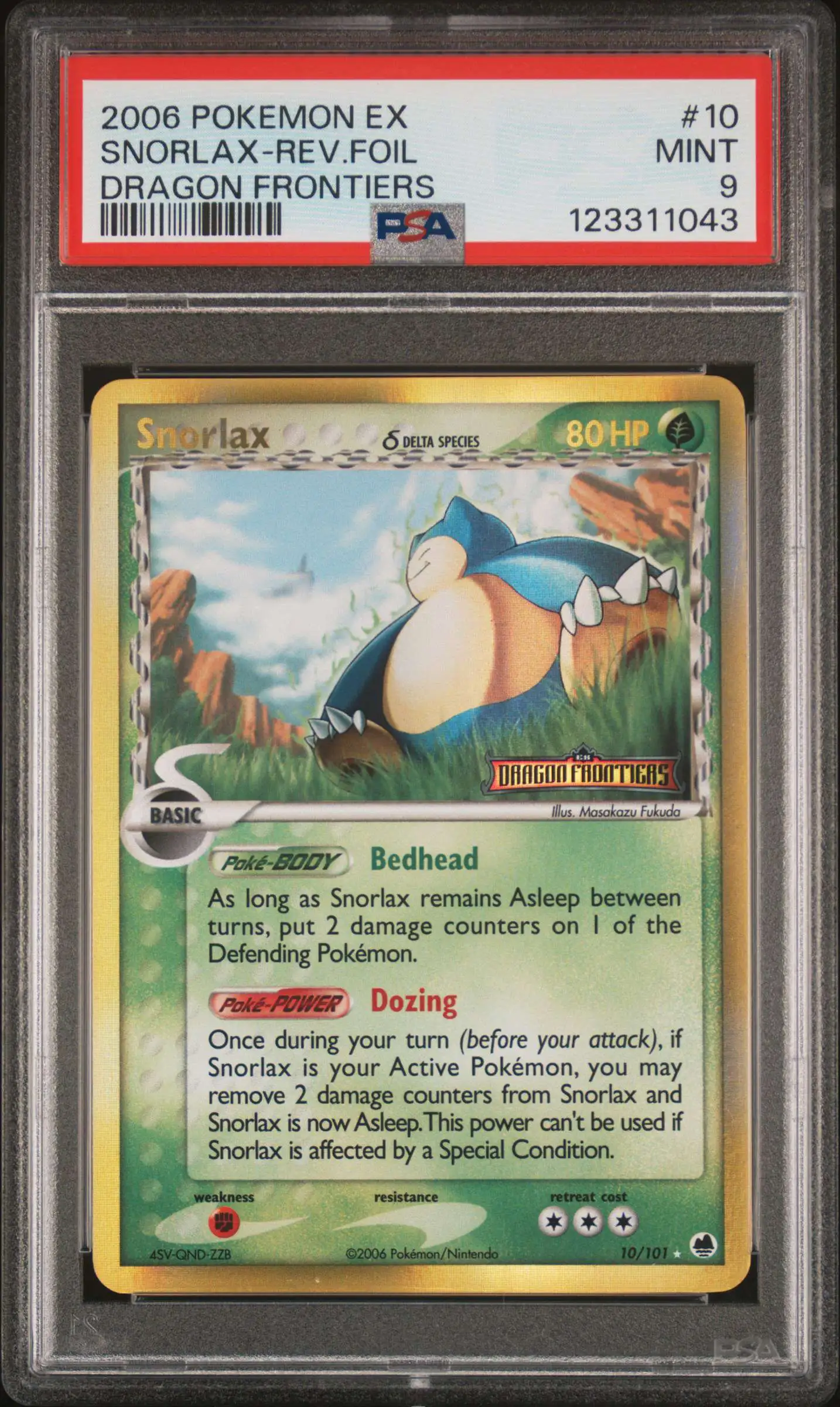 Pokemon EX Dragon Frontiers Reverse Foil Rare Snorlax (Delta Species) #10 [PSA 9]