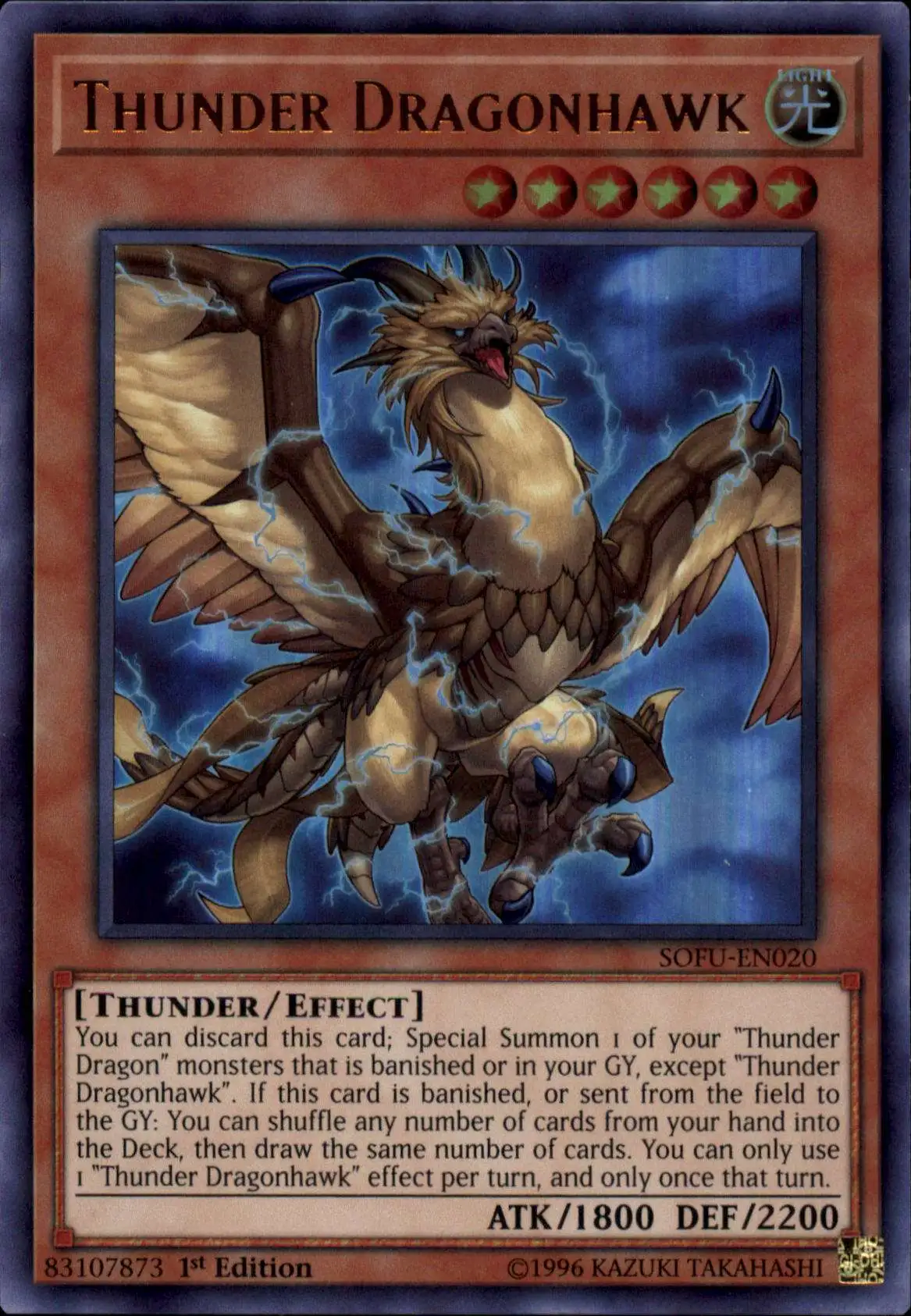 YuGiOh Soul Fusion Ultra Rare Thunder Dragonhawk SOFU-EN020