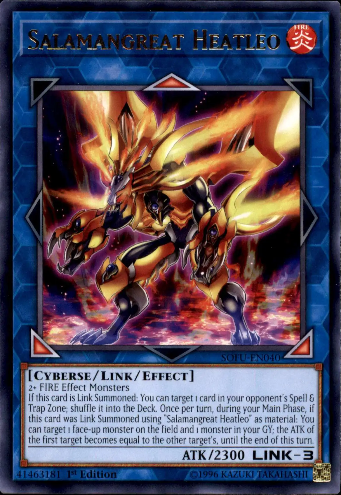 YuGiOh Soul Fusion Rare Salamangreat Heatleo SOFU-EN040