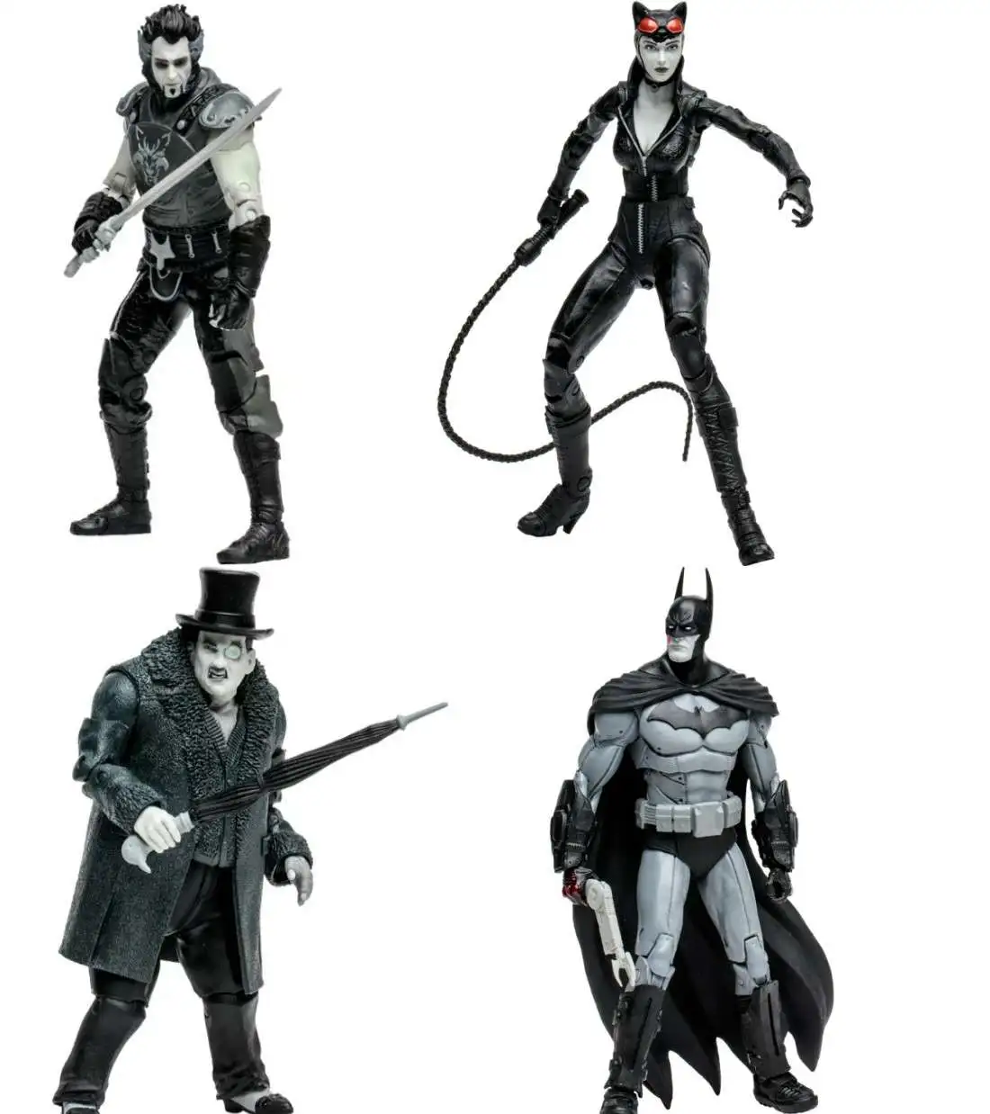 McFarlane Toys DC Multiverse Solomon Grundy Series, Gold Label Collection Batman, Catwoman, The Penguin & Ra's Al Ghul Exclusive Set of 4 Action Figures [Black & White, Arkham City]