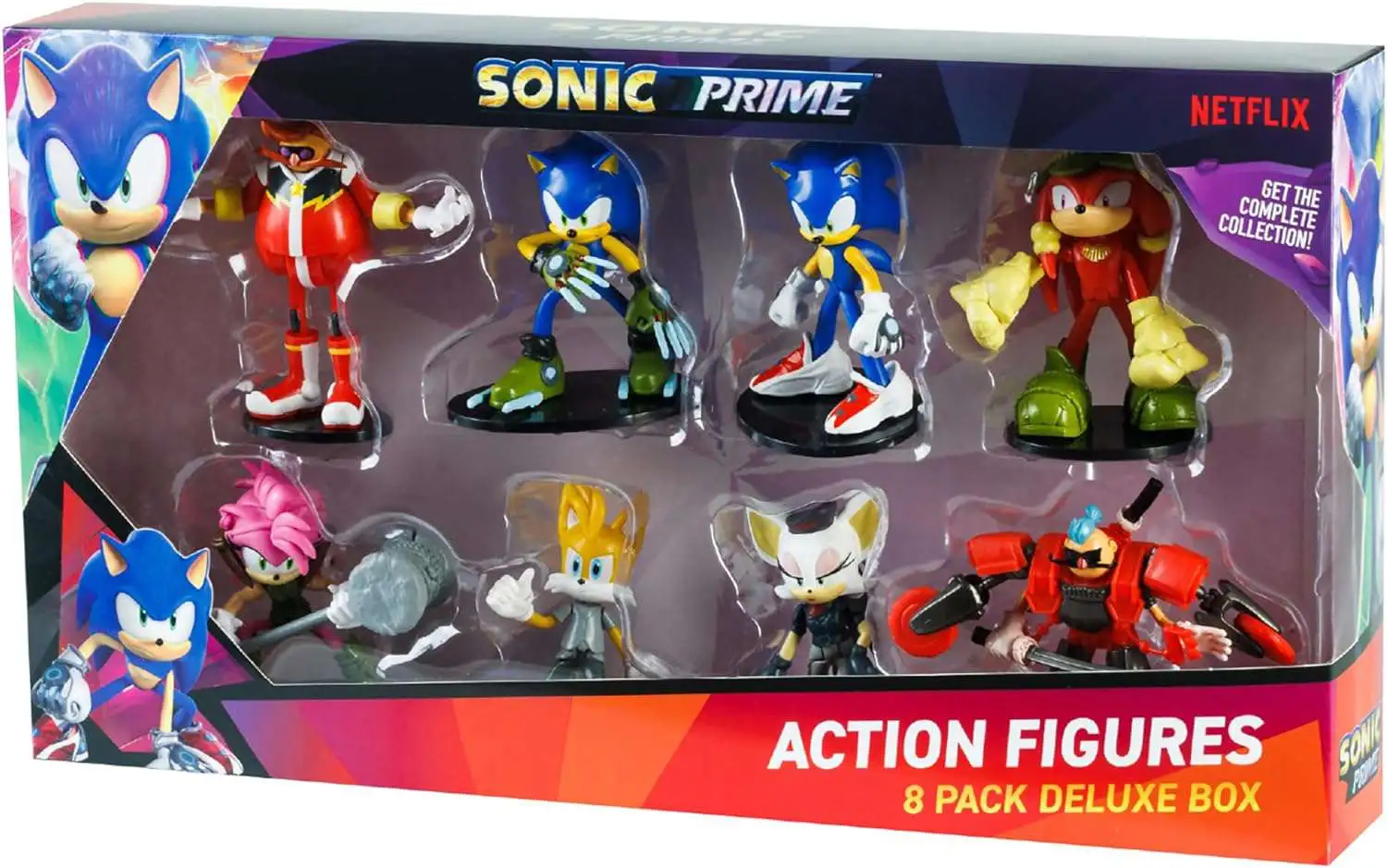 Sonic The Hedgehog Prime Rebel Rouge, 2x Sonic, Mr. Dr. Eggman, Dr. Deep Robo Suit, Gnarly Knuckles, Thorn Rose & Tails Nine Action Figure 8-Pack Deluxe Box [Damaged Package]