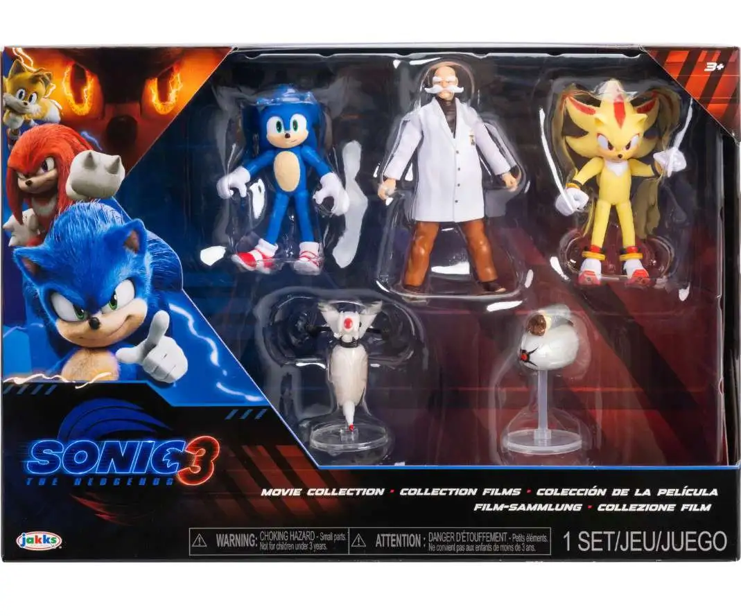 Sonic The Hedgehog 3 Movie Collection Sonic, Buzz Bomber, Gerald Robotnik, Super Shadow & Burrito Drone 2.5-Inch Mini Figure 5-Pack