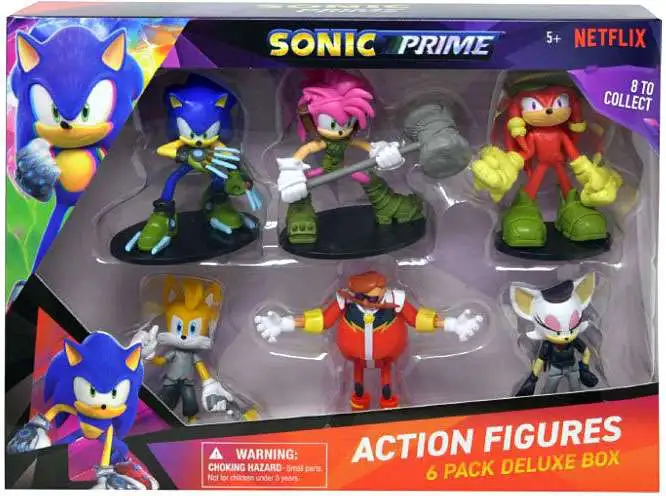 Sonic The Hedgehog Prime Collectible Figures Boscage Maze Sonic, Tails Nine, Gnarly Knuckles, Thorn Rose, Rebel Rouge & Dr. Don't Mini Figure 6-Pack Deluxe Box