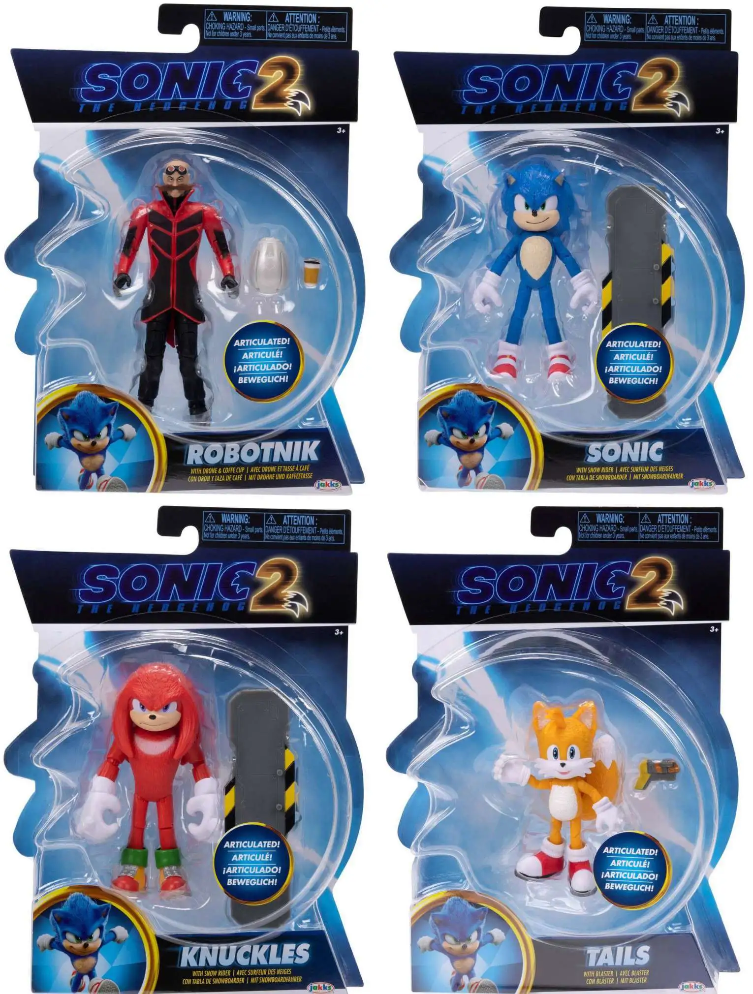 Bonecos Sonic 2 Filme - Kit com 5 Personagens – 7cm (2.5 Polegadas) - Jakks  - Tails - Knuckles - Robotnik