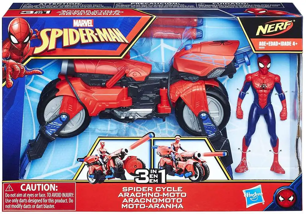 Marvel Spider-Man Homecoming Nerf 3-in-1 Spider Cycle 6 Action Figure  Vehicle Hasbro - ToyWiz