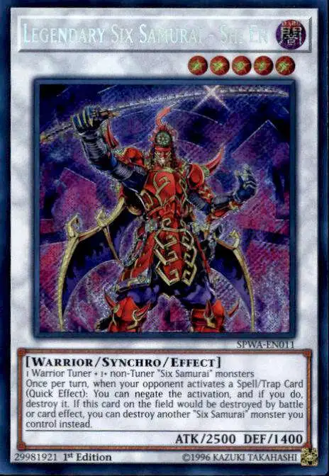 YuGiOh Spirit Warriors Secret Rare Legendary Six Samurai - Shi En SPWA-EN011