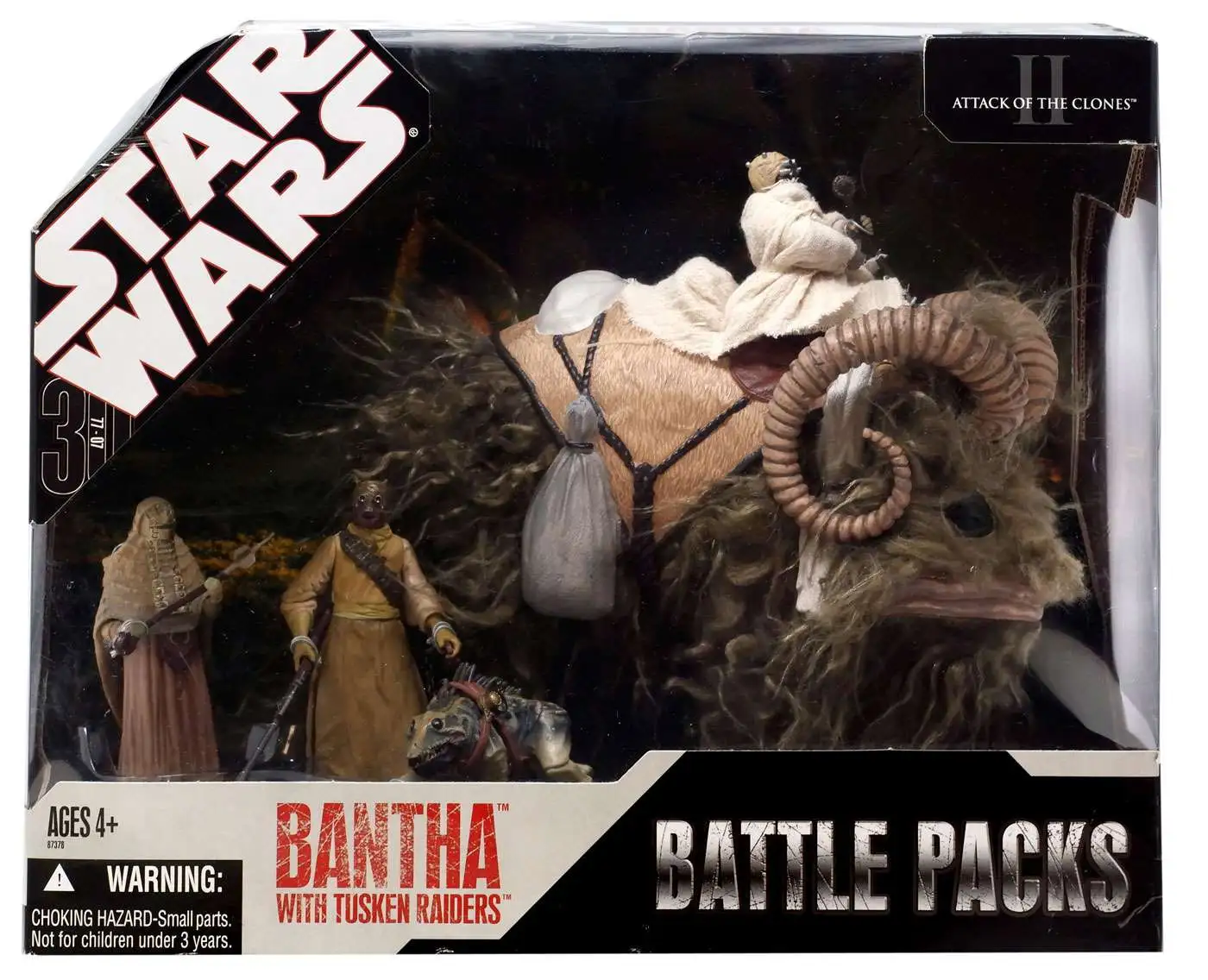 Star Wars Attack of the Clones 2007 Battle Pack Bantha with Tusken Raiders Exclusive Action Figure Set [Light Fur]