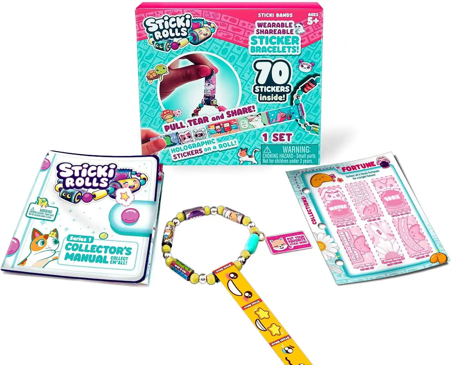 Sticki Rolls Sticki Bands Single Pack Set [70 Stickers Inside, Wearable, Shareable Sticker Jewelry!, Damaged Package]
