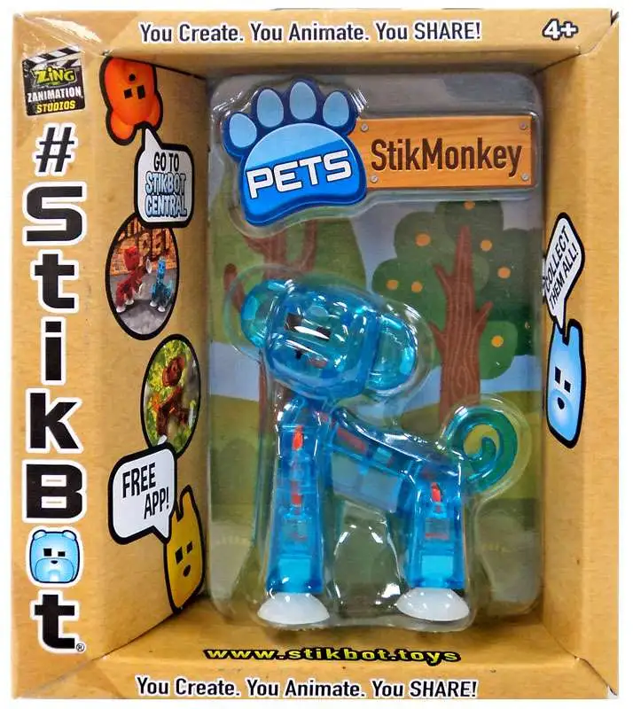 Stikbot Pets Series 1 StikMonkey Figure [Blue, Damaged Package]