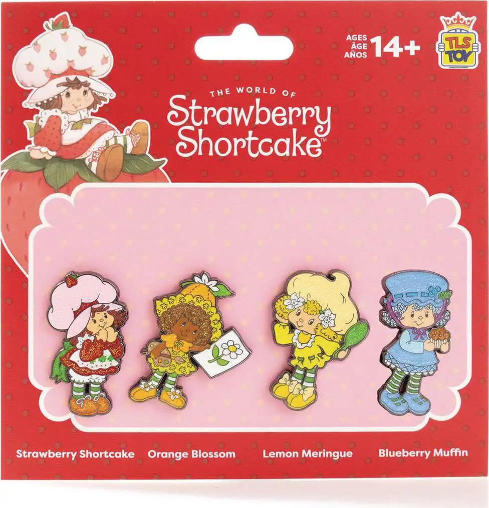 Glitter Strawberry Shortcake, Orange Blossom, Lemon Meringue & Blueberry Muffin Enamel Pin 4-Pack