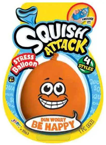 Squish Attack Stress Balloon Dun Worry Be Happy Orange Squeeze Toy