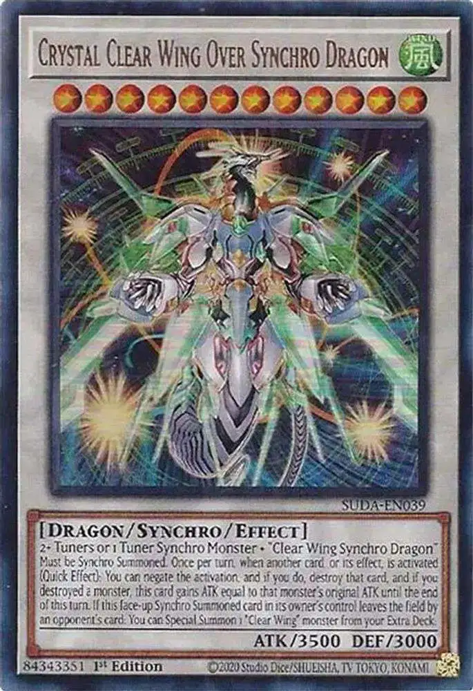 YuGiOh Trading Card Game Supreme Darkness Ultra Rare Crystal Clear Wing Over Synchro Dragon SUDA-EN039
