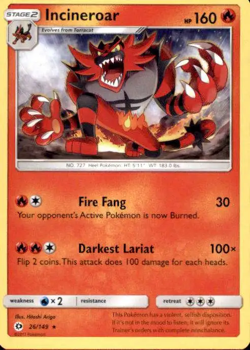 Pokemon Sun & Moon Base Set Holo Rare Incineroar #26 [Starter Deck Promo]