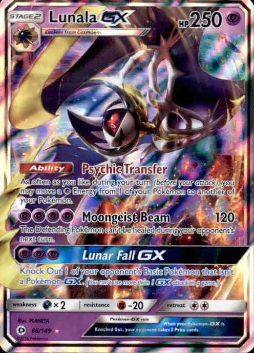  Pokemon Sun & Moon Base Set Ultra Rare Holo Lunala-GX #66 :  Toys & Games