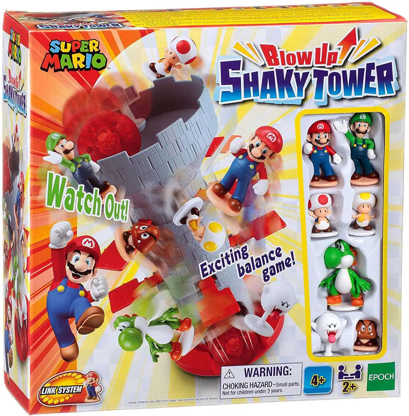 Super Mario Blow Up Shaky Tower Game [Mario, Yoshi, Luigi, Toad, Yellow Toad, Goomba & Boo Figures!, Damaged Package]