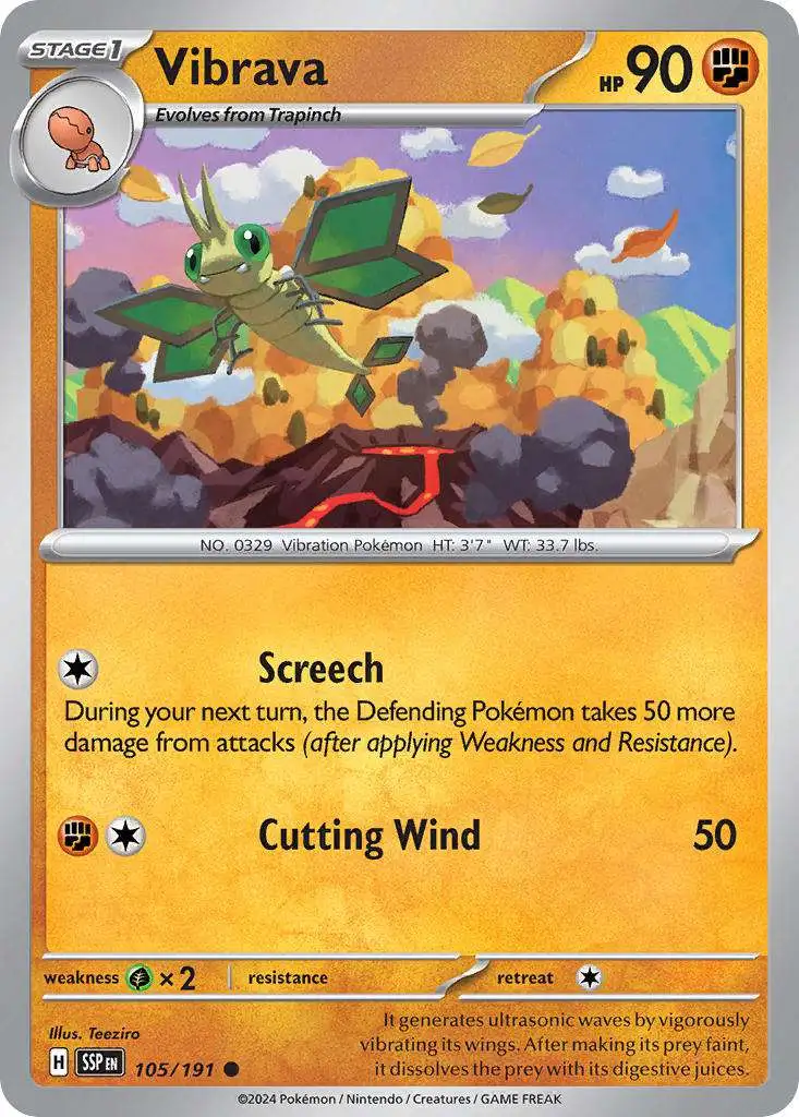 Pokemon Trading Card Game Surging Sparks Common Vibrava #105