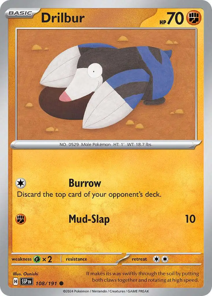 Pokemon Trading Card Game Surging Sparks Common Drilbur #108