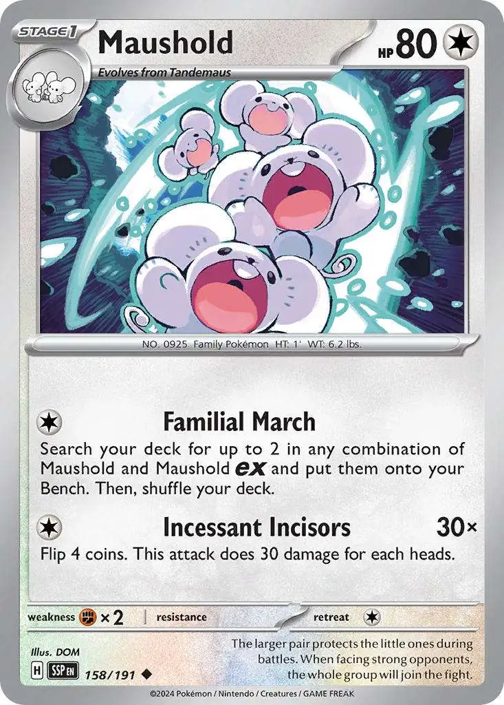 Pokemon Trading Card Game Surging Sparks Single Card Uncommon Maushold 158 - ToyWiz Pokemon Trading Card Game Surging Sparks Single Card Uncommon Maushold 158 - ToyWiz