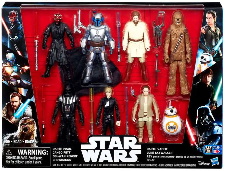 Star Wars The Force Awakens Maul, Jango, Obi-Wan, Chewbacca, Vader, Luke,  Rey BB-8 Exclusive 3.75 Action Figure 7-Pack Hasbro ToyWiz