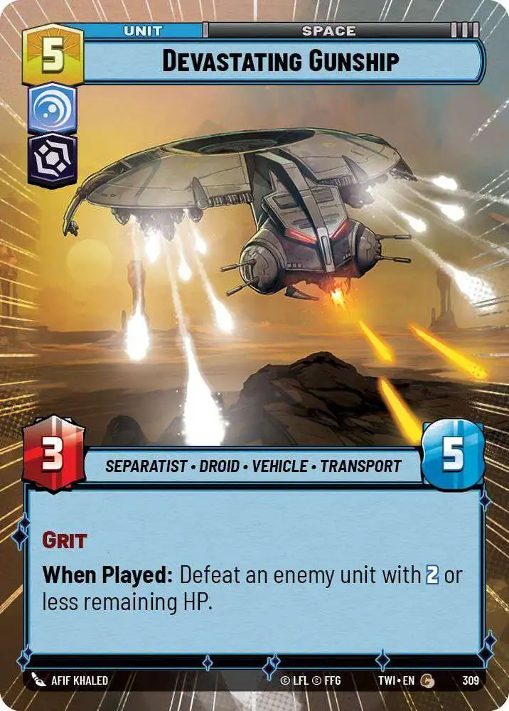 Star Wars: Unlimited Trading Card Game Twilight of the Republic Common Devastating Gunship #309 [Hyperspace FOIL]