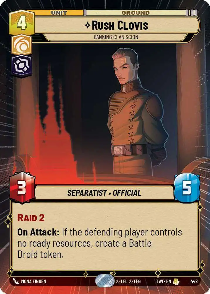 Star Wars Unlimited Trading Card Game Twilight of the Republic Single Card  Rare Rush Clovis - Banking Clan Scion 448 Hyperspace - ToyWiz